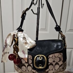 Coach EUC Y2K BLEEKER Mini Signature Shoulder Bag with Unbranded Cherry Charm